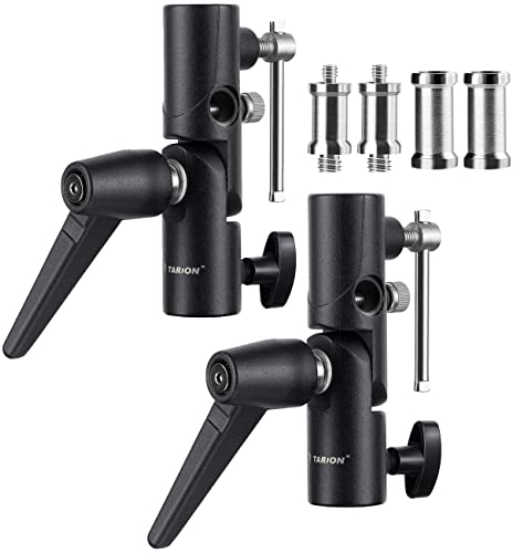 TARION Blitzneiger Schirmhalter inkl. 1/4 3/8 & 3/8 1/4 Spigot Gewindeadapter für Lampenstativ, Blitzgeräte und Reflexschirme Durchlichtschirme Fotostudio (2 Stück)