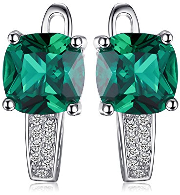 JewelryPalace Kissenschliff 2.9ct Simulierter Smaragd Ohrringe Silber 925 Damen, Grün Schmuck Set, Statement Ohrringe Silber Edelstein Mädchen, Creolen Ohrstecker Silber mit Stein Frauen Geschenk