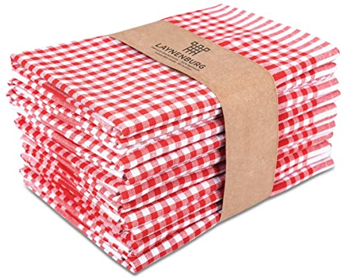 LAYNENBURG 10er-Set torchons Premium à Carreaux - 100% Coton - Oeko TEX Standard 100-50x70 cm & Crochet - torchons de Cuisine Non Pelucheux & Modernes - torchons de Cuisine Vintage (Rouge)