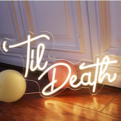 DAKABUKA Til Death Warmweiß LED Leuchtreklamen Hochzeit Geburtstag Party Wanddekoration Schild Leuchten Lichter für Schlafzimmer Wohnzimmer Jubiläum Verlobung USB 5V 16,9 x 10,2 Zoll