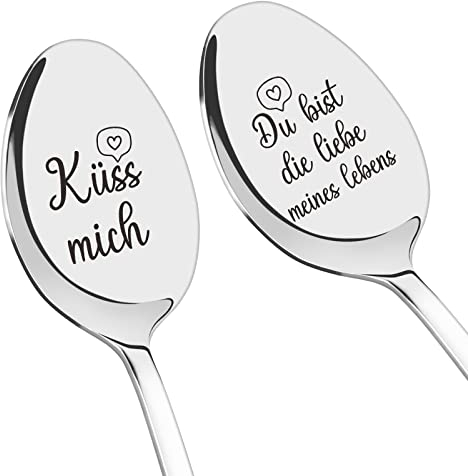 Jahrestag Geschenk für Ihn Sie, 2 Stück Kaffeelöffel mit Gravur - Du bist die Liebe meines Lebens