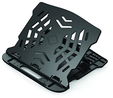 Q-Connect Support Ergonomique en Plastique pour Ordinateur Portable et MacBook - Noir - Pied Rotatif - 25,5 x 1,8 x 28 cm - 0,53 kg