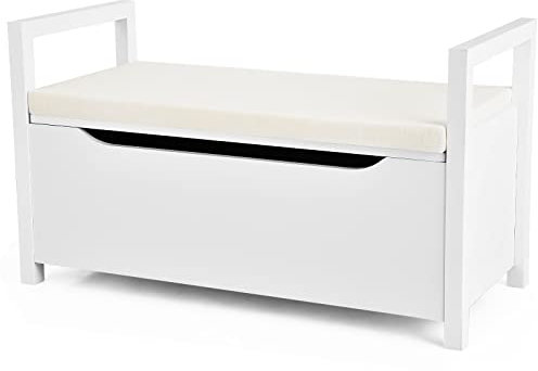 CASART Shoe Bench, Flip-Up 2-In-1 Shoe Cabinet Storage Organiser with Padded Cushion & Side Handles, Home Office Multifunctional Entryway Storage Benches for Shoes Clothes Toys Dolls (White)