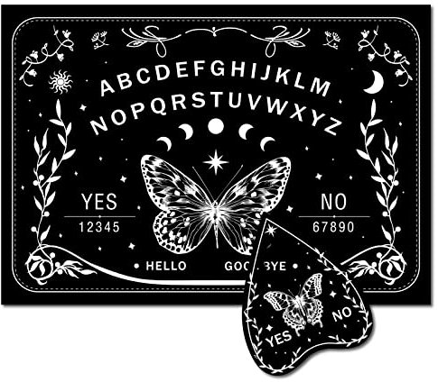 CREATCABIN Papillon Bois Spirit Board Parler Planches Ouija Lune Pendule Planche en Bois avec Planchette Dowsing Divination Kit Jeu Spirit Hunt Métaphysique Message Décor pour Wicca Pagan 11.8 x 8.3 P