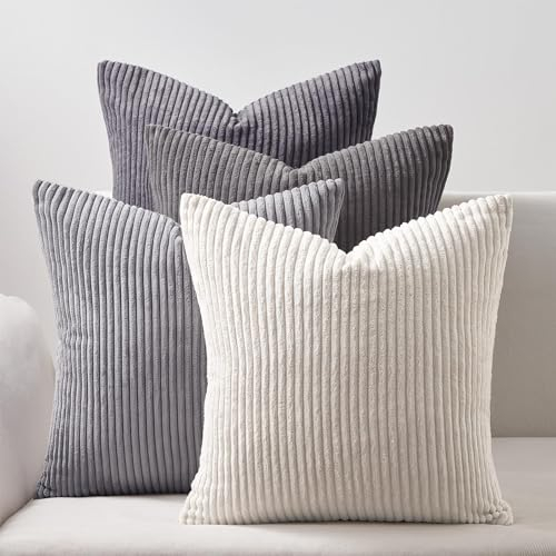 Topfinel 4er Set Kissenbezug 45x45 cm grau Kordsamt Kissenbezüge Kissenhülle Dekokissenbezug sofakissen dekokissen deko für Sofa Schlafzimmer Wohnzimmer Balkon Kinder flauschig Farbverlauf