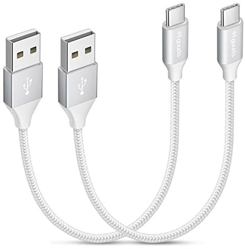 etguuds Cavo USB C Corto Bianco 30CM, 2Pezzi Cavo USB C Ricarica Rapida 3A Nylon Cavetto USB Type-C per iPhone 15 Pro Samsung Galaxy S23 S22 S21 S20 S10 S9 S8 Plus A50 A40 A21 M31 etc