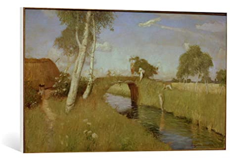 kunst für alle Leinwandbild: Otto Modersohn Sommer am Moorkanal - hochwertiger Druck, Leinwand auf Keilrahmen, Bild fertig zum Aufhängen, 85x50 cm