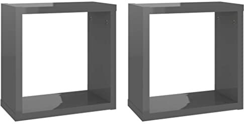 vidaXL 2X Würfelregal Wandregal Hängeregal Cube Lounge CD Regal Dekoregal Bücherregal Schweberegal Wandboard Regalwürfel Hochglanz-Grau 30x15x30cm
