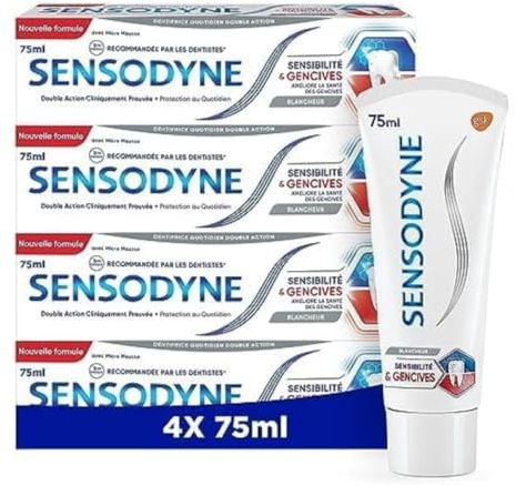 Sensodyne Zahnpasta zur Aufhellung von Sensibilität und Zahnfleisch, klinisch erwiesen, lindert empfindliche Zähne und Zahnfleisch mit Aufhellungswirkung, 4 x 75 ml