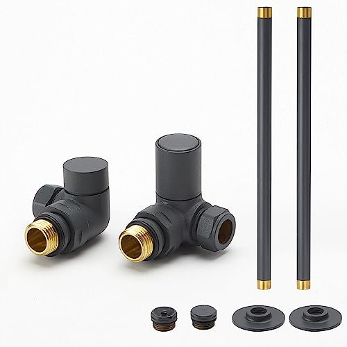 Milano Anthracite Corner Heated Towel Rail Radiator Valves and Pipe Connector Kit