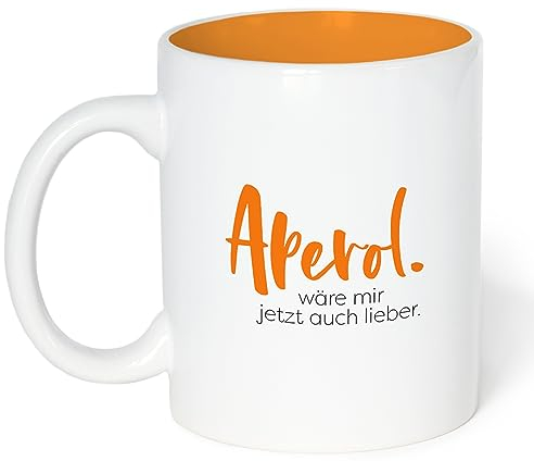 VISUAL STATEMENTS - Aperol Tasse mit Spruch - Kaffeetasse aus Keramik - Lustige Tasse mit Innenfarbe - Geschenkidee