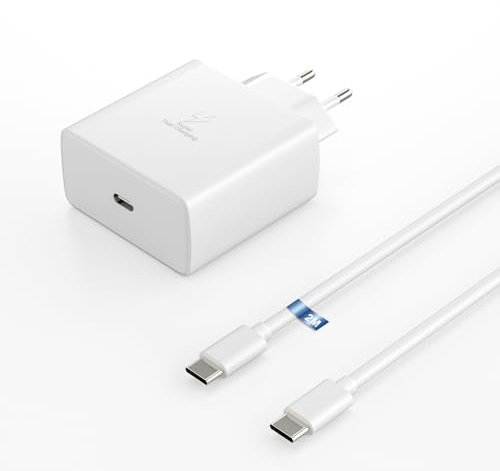 Cargador Super Rápido Samsung de 45W, Compatible con Galaxy S24+, S24Ultra, S23Ultra, S23,S22Ultra, S22, S21,S21+, S21Ultra, S20, S20+, Note20, Note10+, A71, A72, y otros Modelos con Cable USB C de 2M