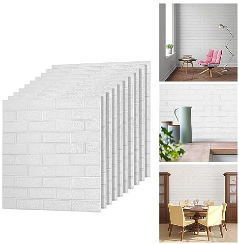 Sonnewelt 30 Stück 3D Wandpaneele,77x70cm Wasserdicht Wandtapete,Selbstklebende Tapete Selbstklebend Wandaufkleber, für Badezimmer Schlafzimmer Wohnzimmer Balkon Küchenrückwand Weiß