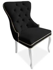 Meble Ares Esszimmerstuhl Schwarz - Glamour Stil - Samt Stuhl Esszimmer - Dining Chair - Buchenholz Seselstuhl Wohnzimmer - Stuhl Schminktisch - Küchenstühle - Ankleidezimmer Möbel Gesteppt