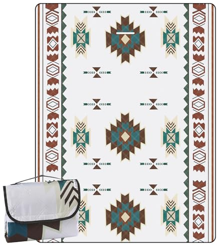 DEWUR Picknickdecke wasserdicht waschbar, Stranddecke Sandfrei XXL Campingdecke Strandmatte Teppich isoliert mit wasserdichter Unterseite (Boho-C, 300x200cm)