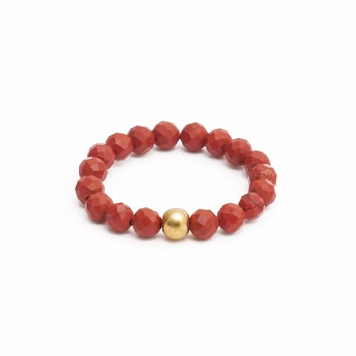 BERGERLIN Echter Jaspis Ring mit Goldperle - facettierte Perlen - Größe S