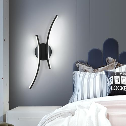 Goeco LED Wandleuchte 20W, 6500K Kaltweiß Gebogene Acryl Wandlampe LED für Schlafzimmer, Wohnzimmer, Flur, Schwarz, 44CM