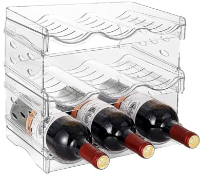 XIANTIAN Stackable Water Bottle Organiser,Wine Rack, Cupboard Organiser,Plastic Bottle Holder, Holds 9Bottles (3, hold 3 containers in each shelf)