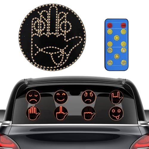 4 Emojis and 4 Gestures Middle Finger Car Light with Remote, Road Rage LED Sign for Car, Fun Car Truck Accessories, Car Gadgets for Men and Women