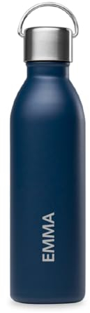 Qwetch - Bouteille Isotherme Active Inox 600ml Personnalisée - Gourde avec Anse Inox Recyclé - 24h Froid et 12h Chaud - Etanche, Sans BPA & Compacte (Bleu marine)