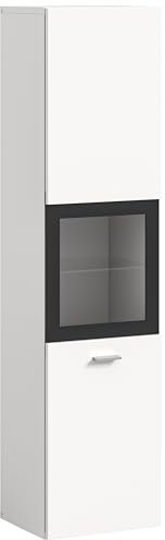 xonox.home Badezimmer Boston Badezimmerschrank Badschrank stehend Wandschrank hängend Standschrank Hängeschrank in weiß, ca.30x125x29cm Glas mit schwarzem Rahmen bodenstehend/hängend montierbar