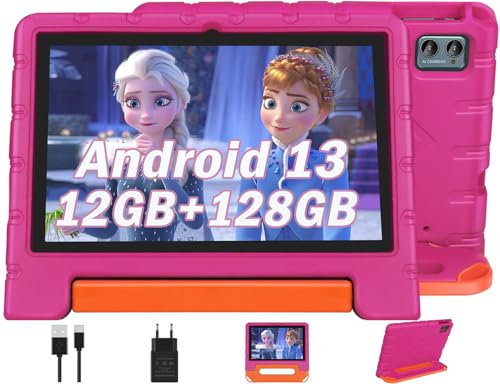 ZIOVO Tablet 10 Pollici Android 13 Tableta, 12GB RAM+128GB ROM(TF 1TB), 5G WiFi Tablet, Octa-Core 2.0 GHz,BT 5.0/8+5 MP/6000mAh/Widget/Tablet per Bambini,Tablets con EVA Caso - Rosa