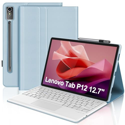 IVEOPPE Tastatur für P12 Pro Tablet 12,7 - Magnetische Kabelloser Bluetooth Abnehmbare QWERTZ Touchpad Tastatur mit Hülle, Babyblue