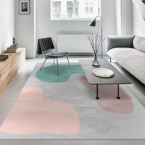 YANQSHM Tapis de Salon, Tapis de Très Grande Taille, Design Moderne, Poils Courts Gris Clair, Lavable en Machine, Tapis Ondulé Rose et Vert avec Dos Antidérapant Durable pour Cuisine, Chambre À