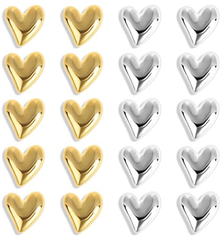 JJUNW 20 Stück Herz Magnete für Magnettafel, Mini Kühlschrank Magnete Dekorative 3D Klein Herz Whiteboard Magnete für Kühlschrank Tafeln (Gold+Silber)
