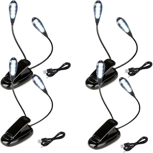 EONANT Zweiköpfige Notenpultleuchte, flexible LED-Buchleuchte zum Aufstecken mit USB-Kabel, 8 LEDs, 2 Helligkeitsstufen einstellbar, für Klavierspieler, Noten, Gitarre, Reisen, Camping ﻿ (4 Stück)