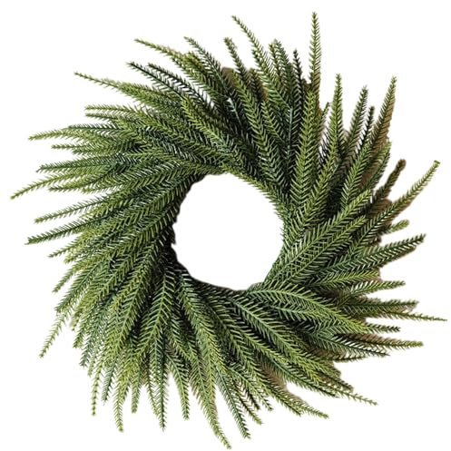AOpghY Norfolk Pine Wreath 18 Inch Artificial Realistic Pine Wreath Easy Hanging Low Maintenance PE Christmas Wreaths for Front Door, Window, Wall Artificial Plants