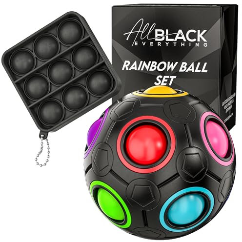 Steynfeld® Regenbogenball Puzzle Set (schwarz) + Gratis Popit – Geschicklichkeits- & Knobelspiel für Kinder & Erwachsene, fördert Konzentration, Feinmotorik & räumliches Denken, ideal zum Stressabbau