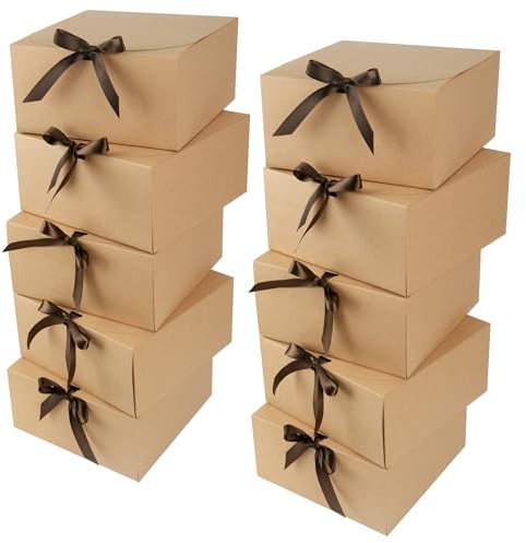 GXFCING Geschenkbox mit Deckel, 20x20x10cm Große Kraftkarton Geschenkkarton, Braun Geschenkverpackung Box für Hochzeit Geburtstag Weihnachten Party Geschenke Verpackung, 10 Stück