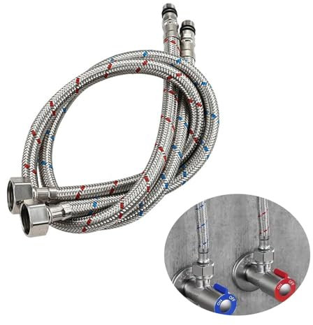 Lot de 2 tuyaux de raccordement - G3/8 x M10 - 60 cm - Rallonge de tuyau flexible - En acier inoxydable - Pour robinet mitigeur