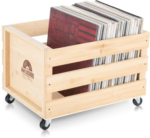 Stagecaptain SPKB-100 NT Bambus Schallplattenkiste “Emil” 2x SET - Aufbewahrungsbox für bis zu 100 LPs - aus Bambus - 4 lenkbare Rollen - auch für vieles andere bis 25 kg verwendbar - Natur