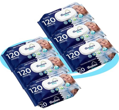 BESTLINE Lingettes humides, soin et hydratation profonde, fibres ultra-douces idéales pour les peaux sensibles, parfum frais (Baby Blue, 6 paquets de 120 unités)