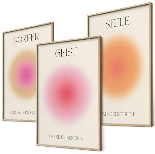 canvea Geist Körper Seele Yoga Poster Set Achtsamkeit Aura Farben Wanddeko Inspirierende Bilder Mindfulness Schlafzimmer Deko Wohnzimmer Dekoration Homeoffice Achtsamkeitsposter