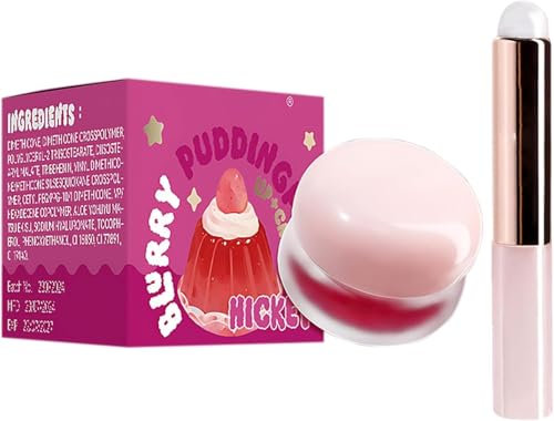 Lip Pudding Pot,Lip&Cheek Blurry Pudding Pot with Silicone Lip Brush,Blurring Pudding Pot Lip Mud,Buildable Lightweight,Waterproof Non-Stick Cup Long Lasting Lip Clay Cute Lip Makeup (06#Hickey, 3g)