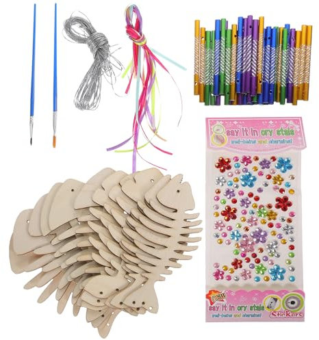 Sewroro 1 Satz Windspiel aus Holz selber machen Mini Schaufel Stand Baum Sensor Ton bastelset basteln für Holzwindspiel Dekoration Aufkleber Windspiel-Kit kritzeln windglocke