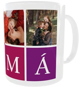 Tienda solidaria Camino Taza Mamá personalizada con 4 fotos | Regalo personalizado mamá para el Día de la Madre | Taza día de la madre personalizada | Taza para mamá (Mamá Personalizado Morado)