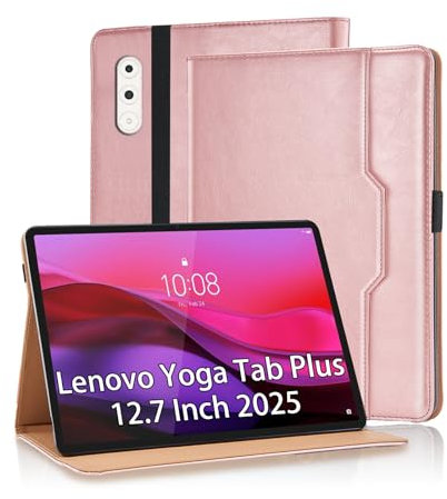 Vkooer Funda para Lenovo Yoga Tab Plus de 12,7 pulgadas 2025 con soporte para S Pen y ranuras para documentos, piel sintética de alta calidad, funda para Lenovo Yoga Tab Plus, oro rosa