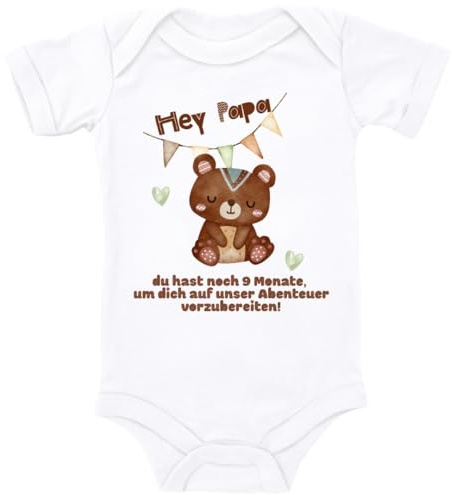 ZauberPrints Baby Body in Weiß Hey Papa – Schwangerschaftsankündigung Spruch Ankündigung, Du wirst Vater Papa Überraschung für Kleinkind Kurzarm Bio Baumwolle