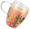 Illkjasfc Taza de cristal de doble capa de 350 ml con asa para bebidas frías y calientes, taza transparente con elegante decoración de flores secas