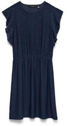 VERO MODA Damen Mini Kleid kurzes Sommerkleid Spitzenkleid Blickdicht mit Flatterärmeln VMTassa Frill