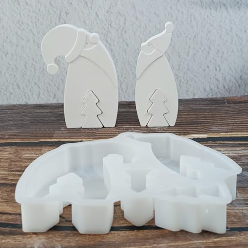 Skeadex Silikonformen Gießformen Weihnachten, 4er Silikonform Weihnachtsmann & Weihnachtsbaum Gießform Tannenbaum Gießformen Silikon Weihnachten Gips zum Gießen Silikonform Winter