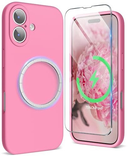 SURPHY Coque pour iPhone 17 Pro en Silicone Liquide | Magnétique, Protection Complète Antichoc avec Intérieur Doublure en Microfibre, Rose