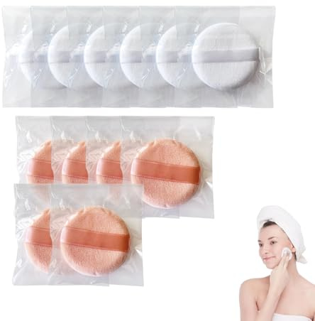 ZWWOGE 12 Stück Runde Puderquaste, Makeup Quasten Baumwolle Puderquaste Runde Velours Gesicht Schwämmchen Make up Werkzeug für Loses Puder Gepresstes Pulver Fixierpulver Rouge Kissen Applikator-Beige