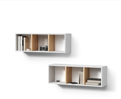 Livinity Wandregal Lorena, Weiß/Goldkraft Eiche, 90 x 30 cm | 2er Set