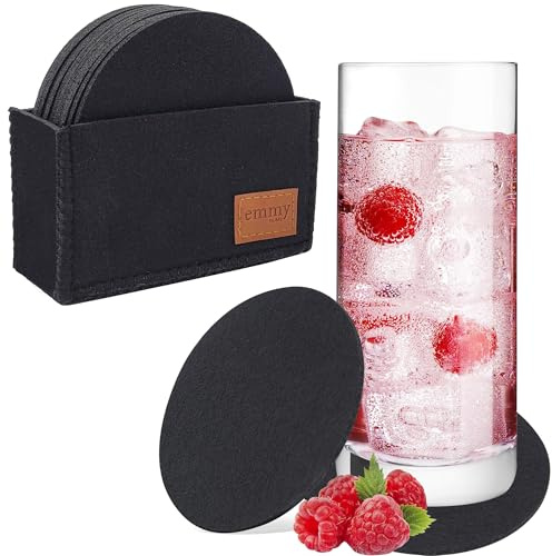 Untersetzer Gläser Filz – Glasuntersetzer für Tassen Gläser 12er Set Rund 3 mm Bierdeckel Tischuntersetzer für Bar Party Büro Platzsparend Filzbox Basteln Geschenkidee Geburtstagsdeko (12 er Schwarz)