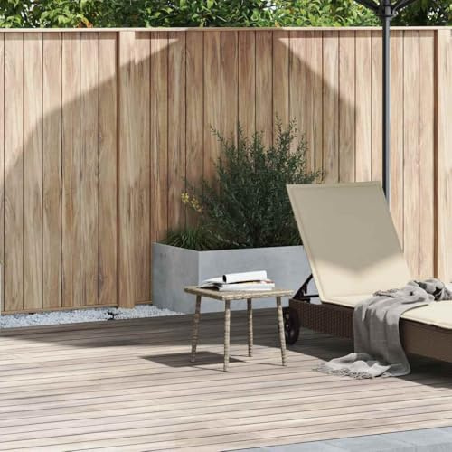 QUAHEAS Garten-Couchtisch Rechteckig Hellgrau aus Poly Rattan, 40x40x37 cm, UV-beständig, wetterfest für Terrasse, Balkon, Outdoor-Bereich